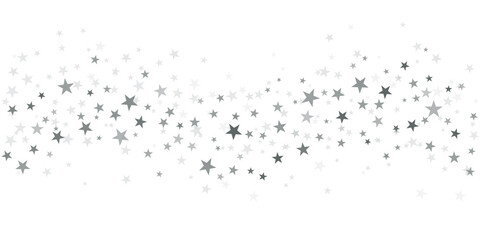 Silver stars vector background, sparkling Christmas confetti falling magic shining sparkles, flying stars glitter border