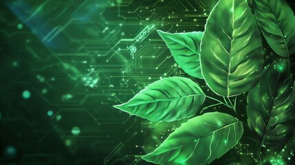 Green leaves integrated with digital elements symbolizing biotechnology green energy and science Vector illustration for ecotech concepts