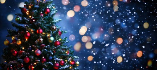 Bokeh Lights Behind Decorated Tree