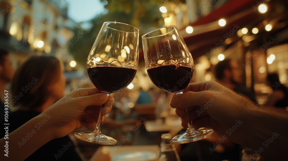 Aufkleber two people enjoying wine and conversation in a restaurant setting
