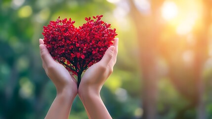 hands hold  heart-shaped  with  tree growing from it.