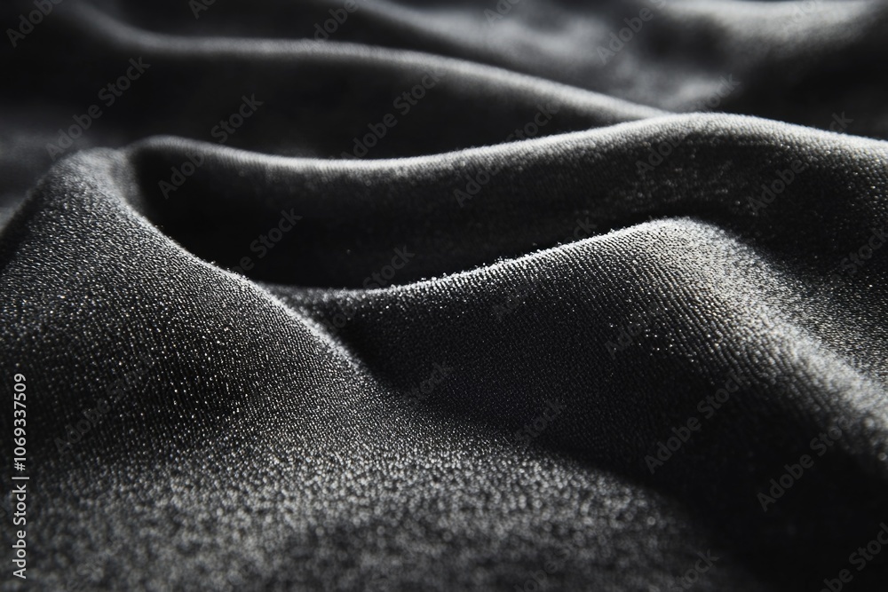 Poster a close up shot of black fabric with intricate texture and weave, suitable for fashion or textile de