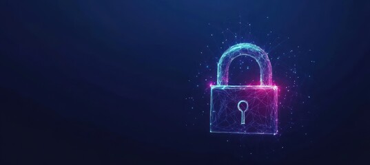 Luminous abstract style digital padlock concept on dark fuzzy background