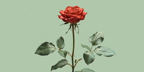 A single red rose sits atop its stem, perfect for decorating or photography