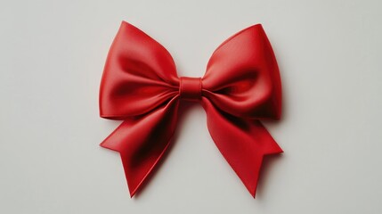 A single red bow placed on a white surface, perfect for decoration and gift wrapping
