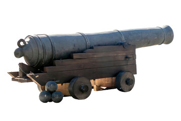 Photo of an old artillery cannon, the 32-pounder Blomefield, widely used in 16th century fortifications, isolated on a transparent background
