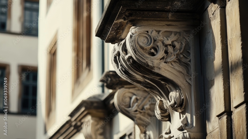 Aufkleber A close-up view of a building with a visible clock