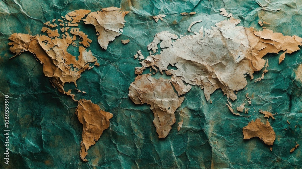 Poster close-up view of a map of the world, ideal for travel or geography-related projects
