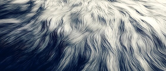 Obraz premium A close-up view of flowing fur texture, showcasing elegant strands with a mix of white and blue tones, creating a sense of softness and tranquility.