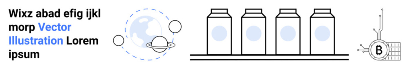 Text elements, planet and orbit, four containers, satellite with B label. Ideal for scientific blogs, educational websites, tech companies, space exploration, data visualization, infographics