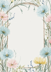 Fototapeta premium Delicate floral frame with intricate designs showcasing pastel colors, perfect for invitations or decorative art pieces, generative ai