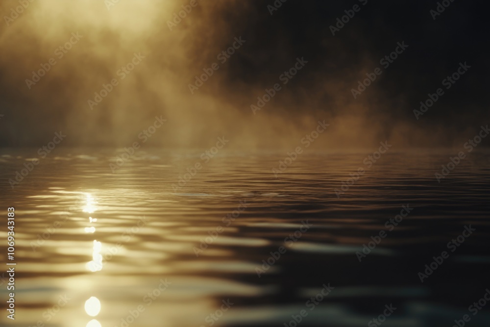 Poster a peaceful scene with sunlight reflecting off the surface of a serene lake, ideal for use in nature 