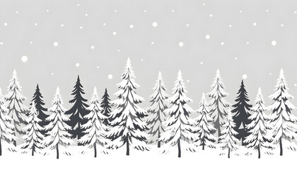 Fototapeta premium Seamless pattern with winter spruce forest drawn in monochrome colour. Surface design for wintery holiday and children collection, vibrant
