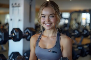 Fototapeta premium Smiling Fitness Enthusiast in a Gym Setting