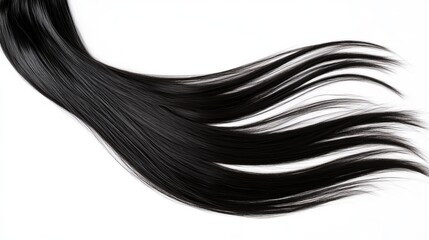 Realistic black wig with bangs long with straight strands isolated on white