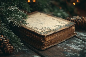 antique dusty book filled with Christmas spells and old illustrations, books library aesthetic