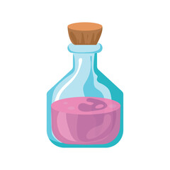Magic potion in bottle in flat design. Fantasy magician weapon, elixir in flask. Vector illustration isolated.
