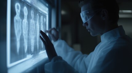 Scientist utilizing holographic technology for innovative display in research environment