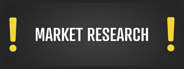 Market Research. A blackboard with white text. Illustration with grunge text style.
