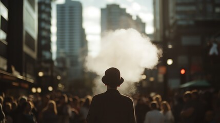 Street magic performance in bustling city plaza - urban entertainment scene