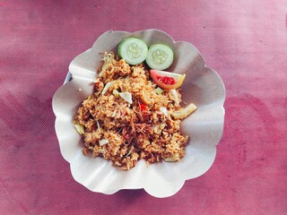 street food menu, Nasi Goreng tongseng (tongseng fried rice) topped with beef breast or also known as jando
