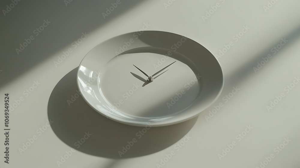 Leinwandbilder concept of intermittent fasting, showing an empty plate and a clock, the practice of eating within s
