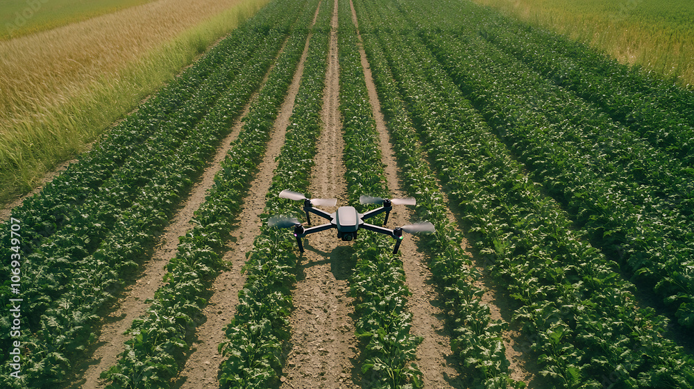 Poster drone monitoring crops and smart agriculture in a digital farming
