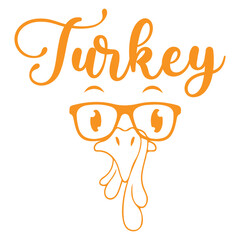 Turkey Thanksgiving clip art design on plain white transparent isolated background for card, shirt, hoodie, sweatshirt, apparel, card, tag, mug, icon, poster or badge