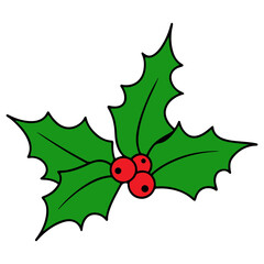 Holly christmas clip art design on plain white transparent isolated background for card, shirt, hoodie, sweatshirt, apparel, card, tag, mug, icon, poster or badge