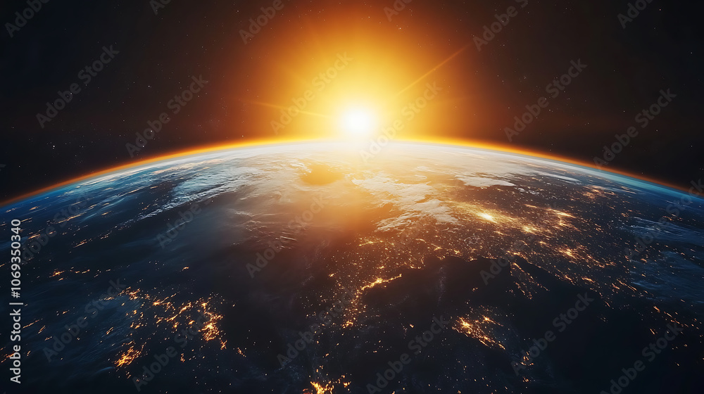 Poster inspiring view of sunrise as seen from earth's orbit in space, this image captures the breathtaking 