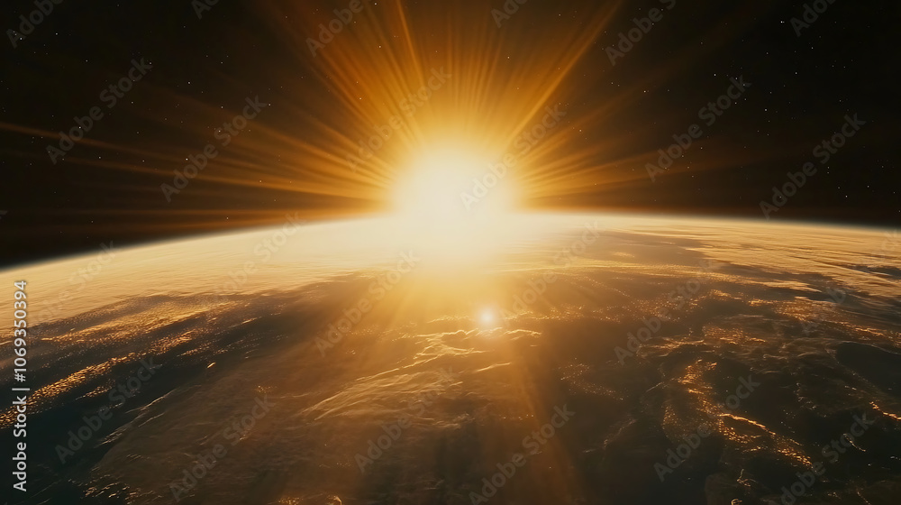 Poster inspiring view of sunrise as seen from earth's orbit in space, this image captures the breathtaking 