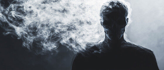 Obraz premium Mysterious Figure Emerging from Smoke, Dark and Eerie Silhouette