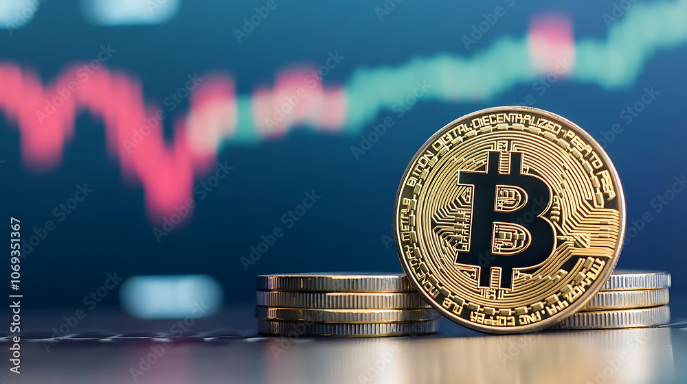 Poster bitcoin market and cryptocurrency concepts on an abstract blue-gray background