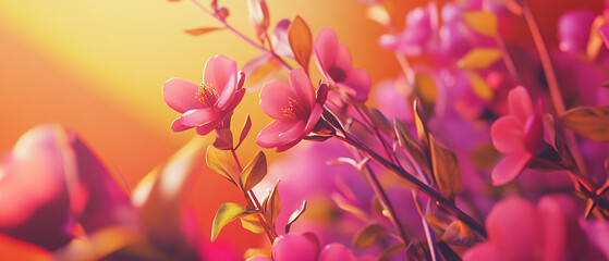Fototapeta premium Vibrant Pink Flowers Blooming in the Warm Sunlight