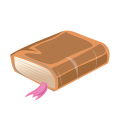 Magic book with bookmark in flat design. Medieval literature with spells. Vector illustration isolated.