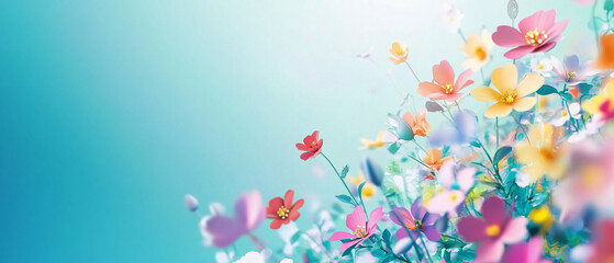 Vibrant Spring Flowers Blooming in a Field of Blue