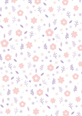 花柄　背景　ピンク　紫　ガーリー　北欧風　縦長