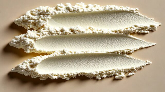 Three streaks of white powder are swiped across a beige surface