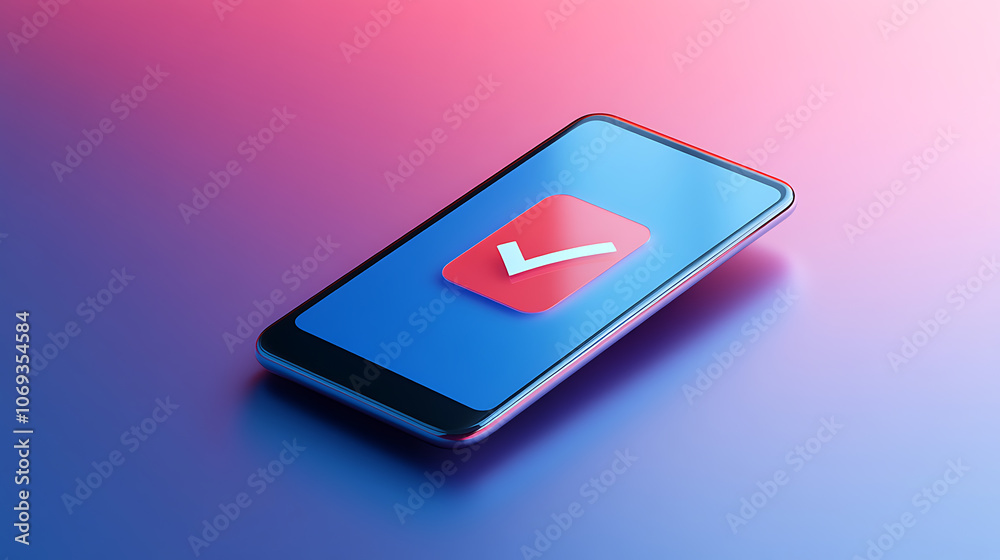 Poster vector 3d illustration of mobile phone with check mark on screen, digital financial services and onl