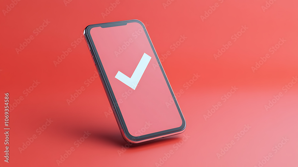 Poster vector 3d illustration of mobile phone with check mark on screen, digital financial services and onl