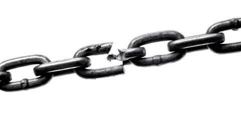 Obraz premium Broken metal chain isolated on a white background.AI GENERATED