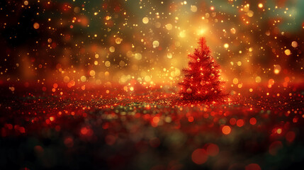 Naklejka premium Christmas red tree background with bokeh effects, in a festive but serene mood