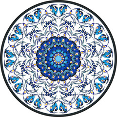 Evil eye beads follow each other's mandala patterns, suitable for tea coasters, porcelain prints, and textiles.