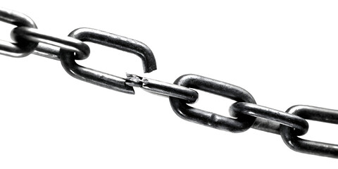 Broken metal chain isolated on a white background.AI GENERATED