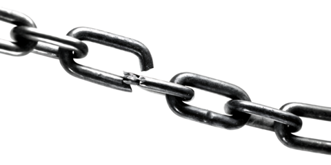 Broken metal chain isolated on a white background.AI GENERATED