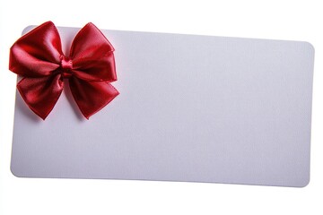 A simple white card with a bright red bow, ideal for gift wrapping or decoration