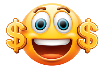 cartoon emoticon with dollars on white background.AI GENERATED