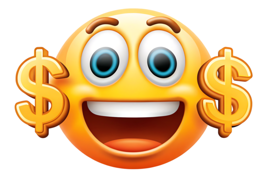 cartoon emoticon with dollars on white background.AI GENERATED