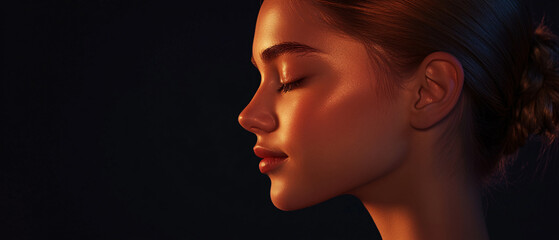 Closeup Portrait of a Woman with Eyes Closed in Warm Lighting