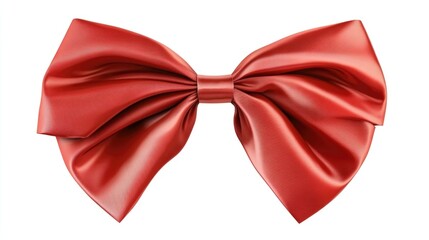 A bright red bow tied on a plain white background